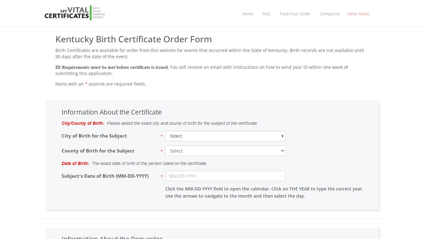 Order Kentucky Birth Certificate | MyVitalCertificates.org